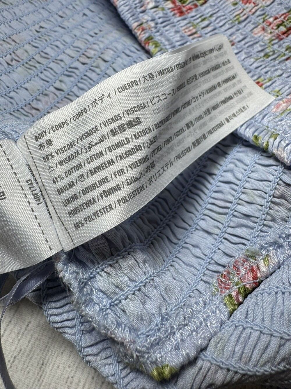 Abercrombie & Fitch Asymmetrical Ruffle 1 Shoulder Top Light Blue Floral Xl - Picture 3 of 5